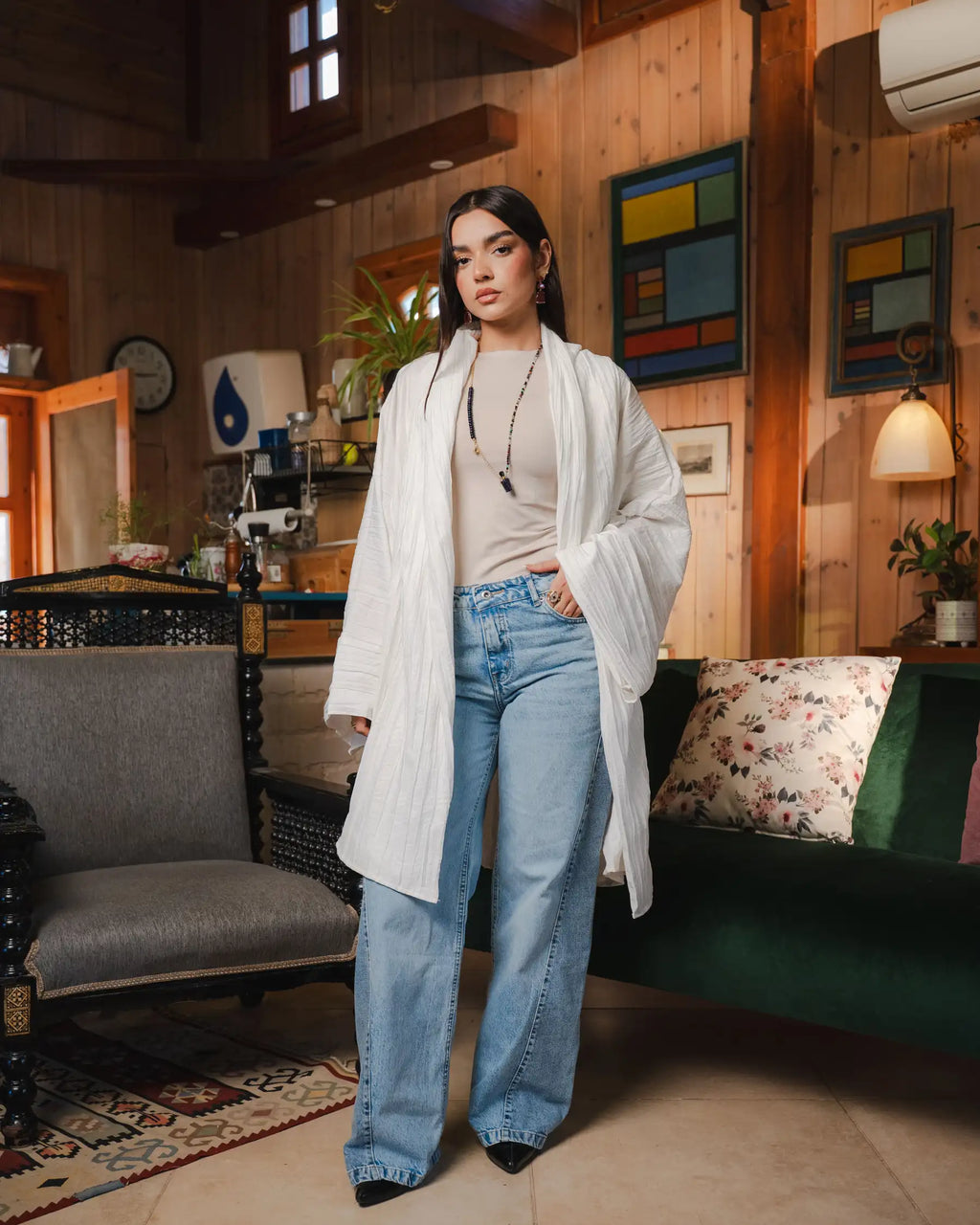 Golden crushed cardigan in white
