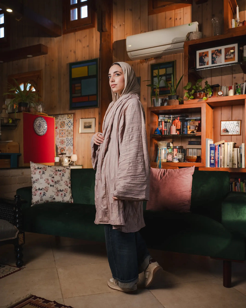 Golden crushed cardigan in cashmere pink