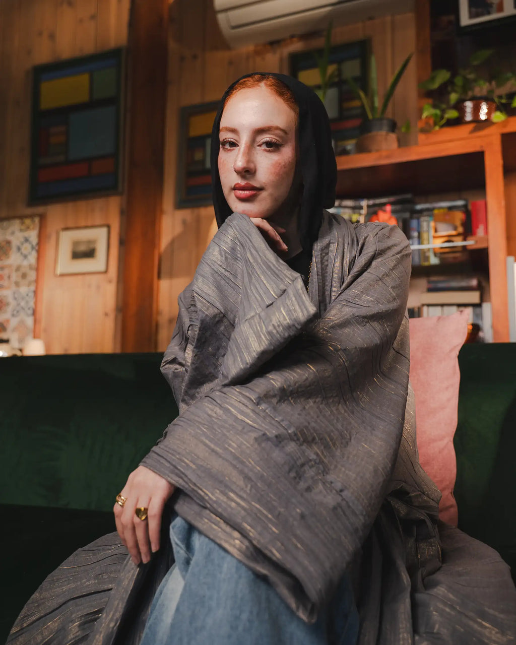 Golden crushed cardigan in gray