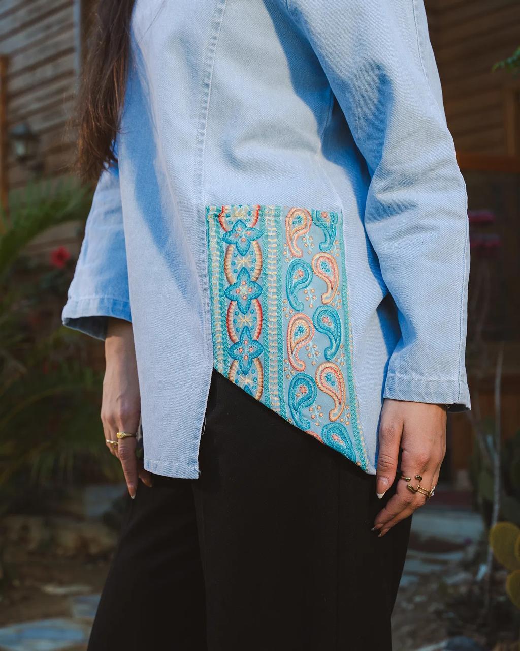 Light Denim shirt Boho pocket
