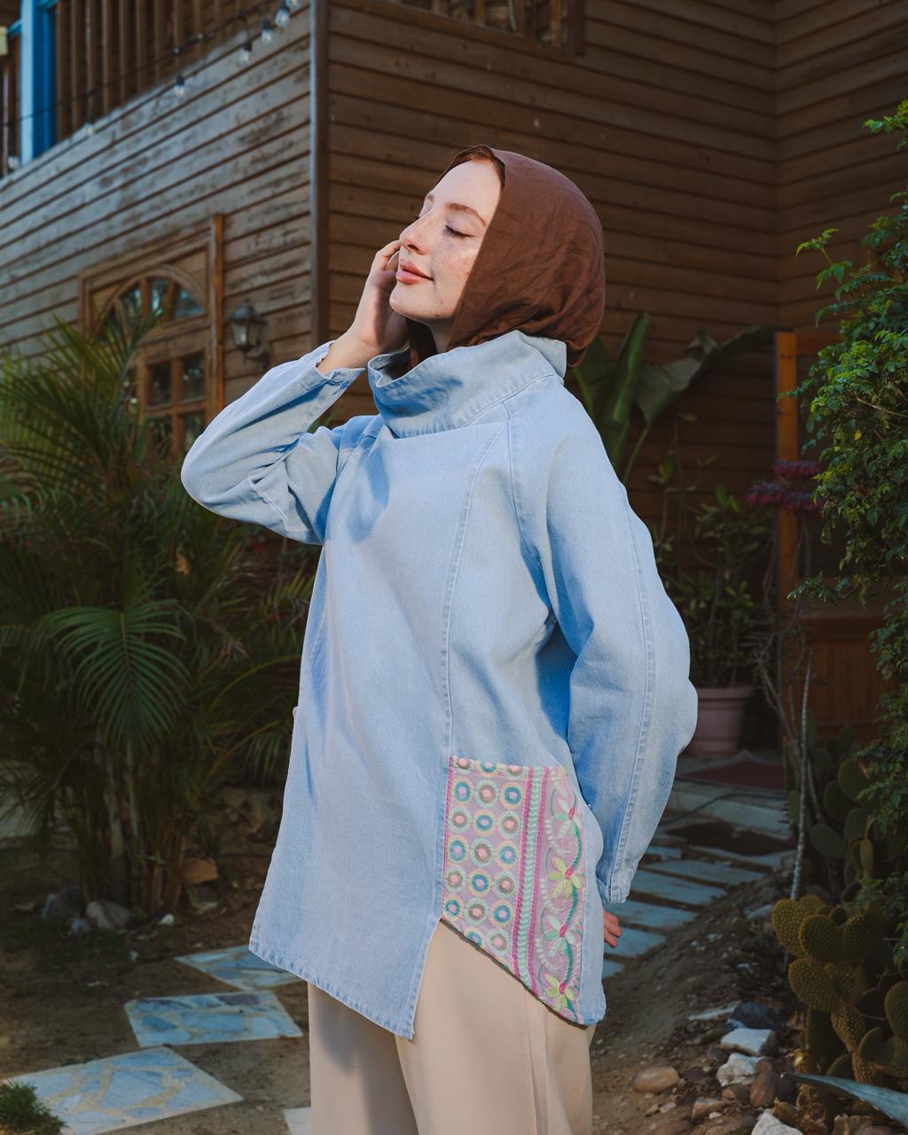 Light Denim shirt Floral Patch
