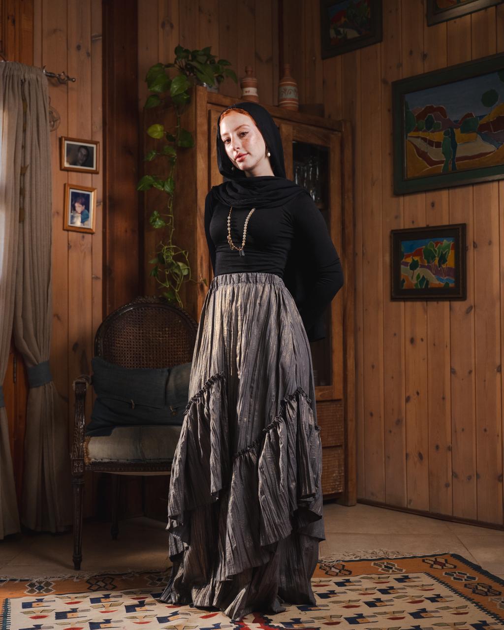 Golden Crushed Skirt in Gray
