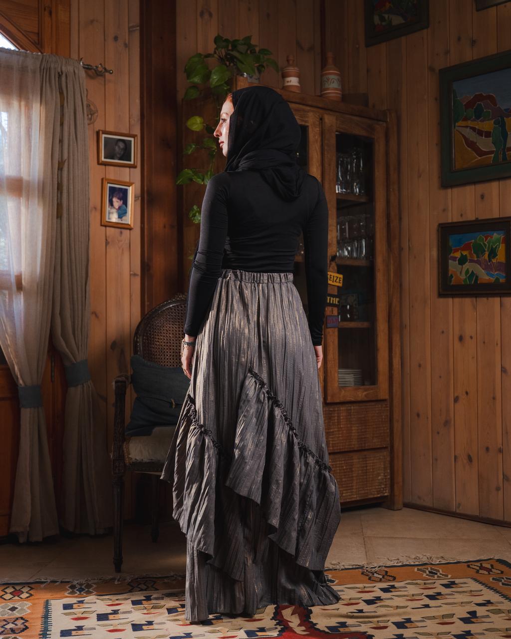 Golden Crushed Skirt in Gray