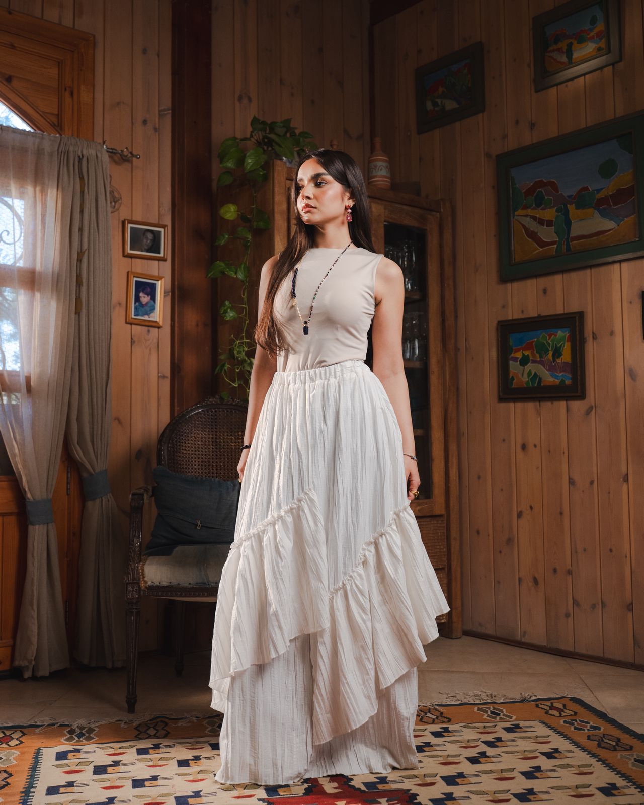 Golden Crushed Skirt in White