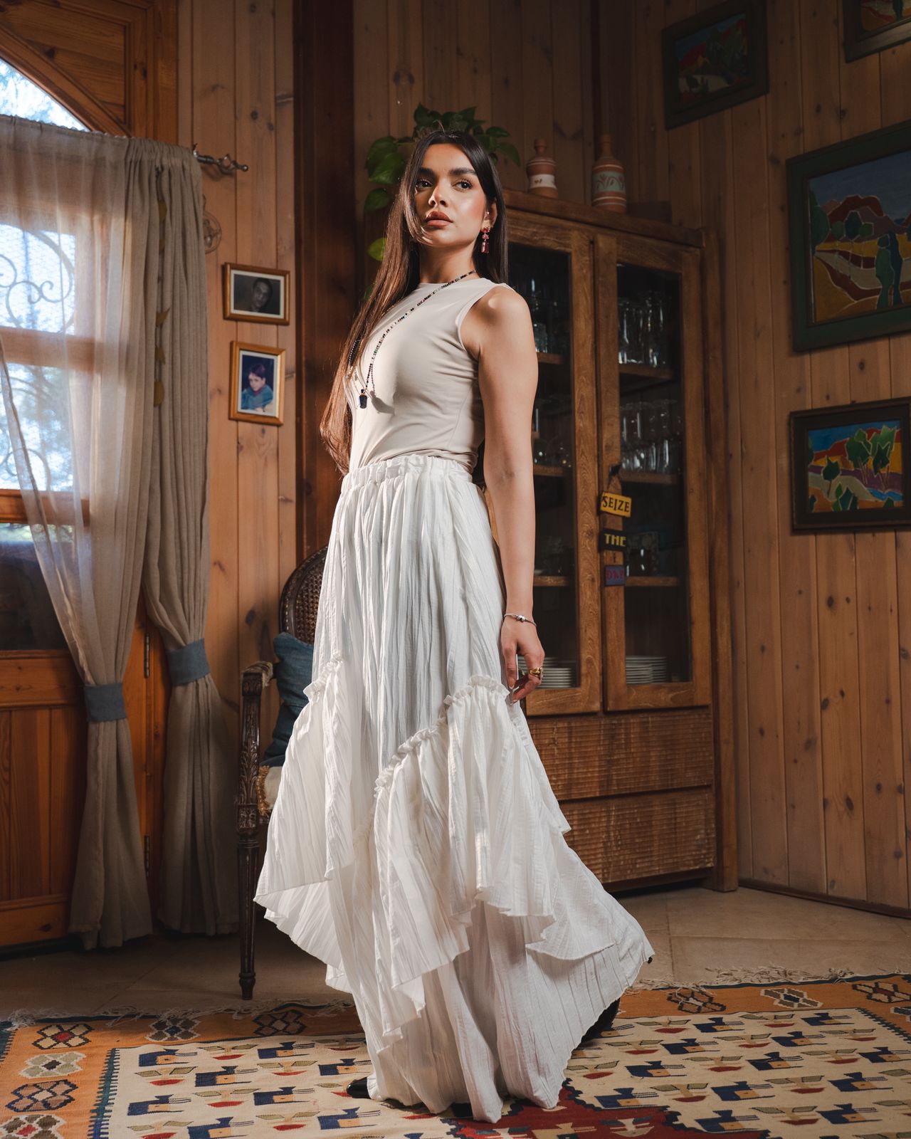 Golden Crushed Skirt in White