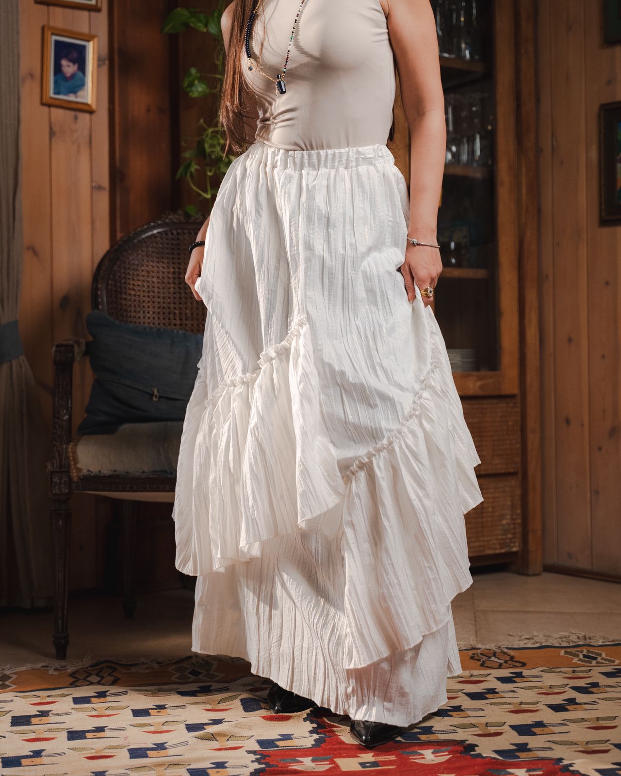 Golden Crushed Skirt in White