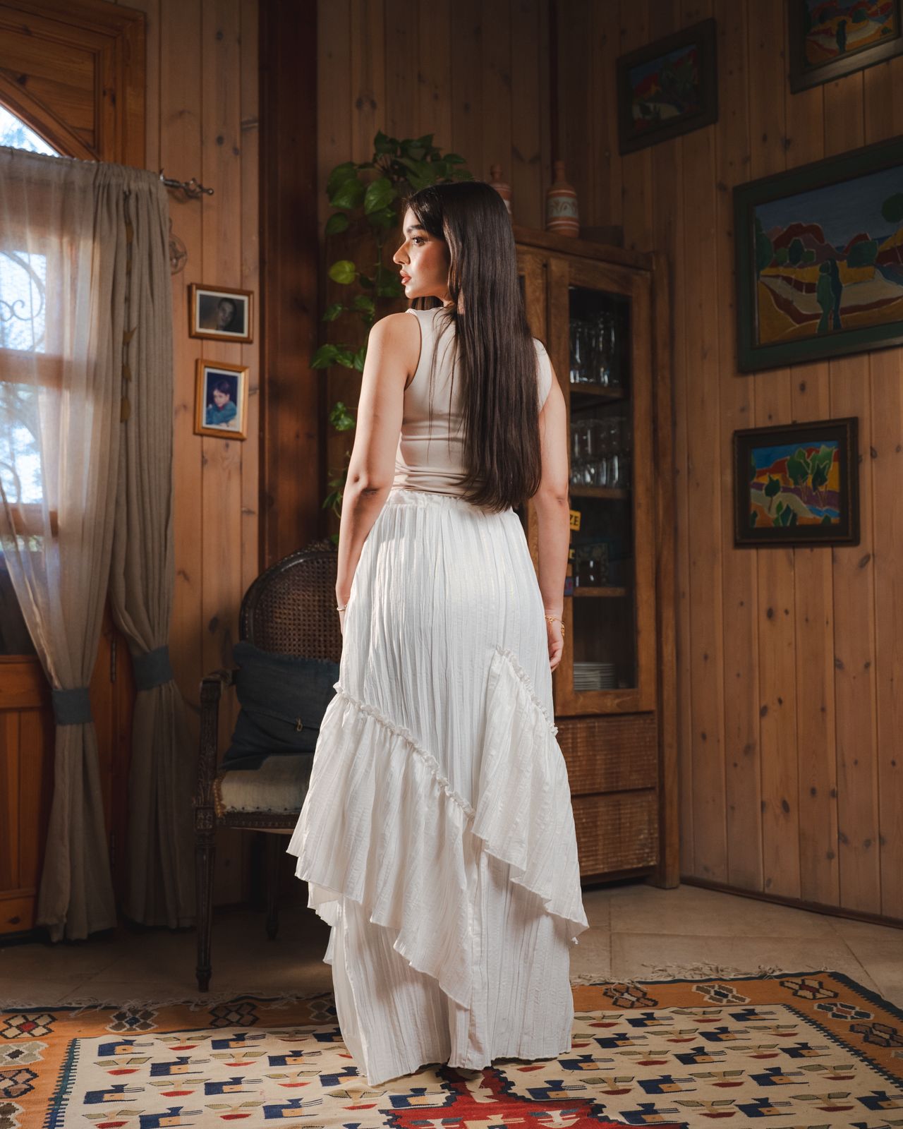 Golden Crushed Skirt in White